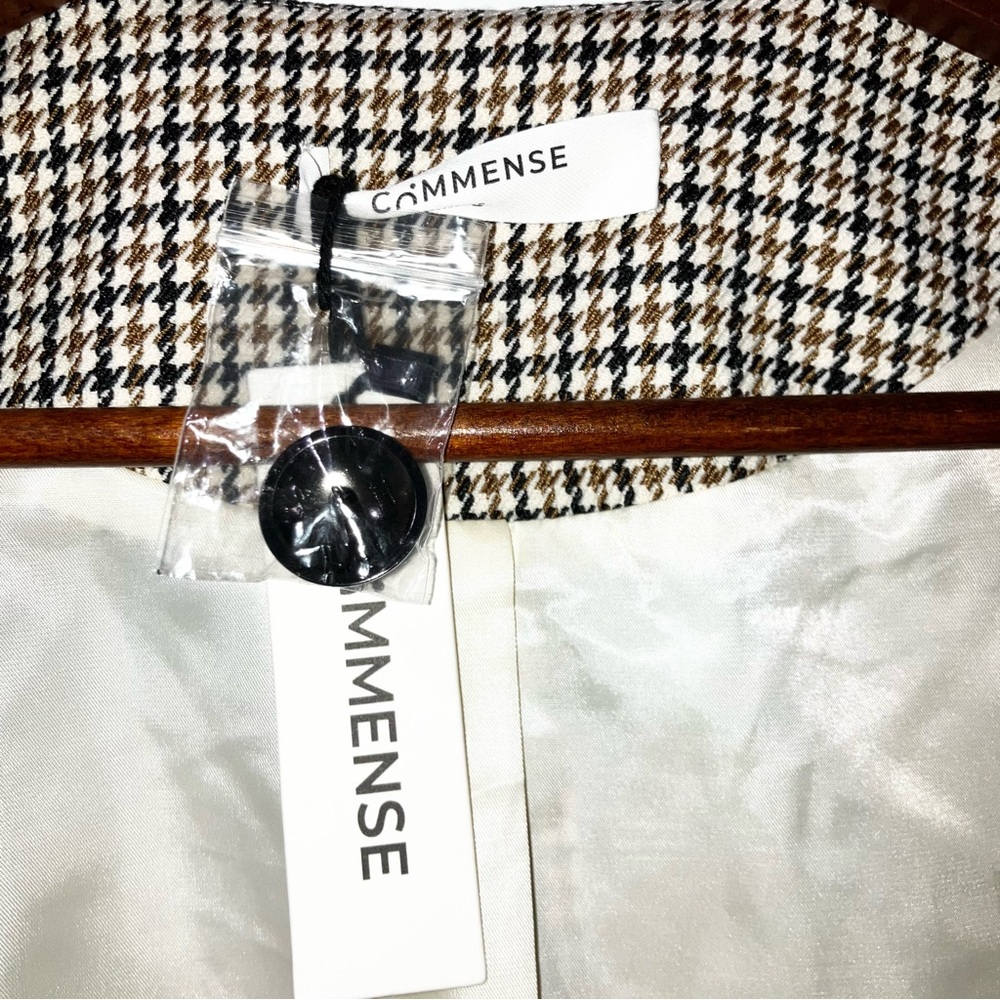 Commense Cream Brown Black Houndstooth Sweetheart Neckline Blazer Jacket XS NWT - Picture 9 of 13